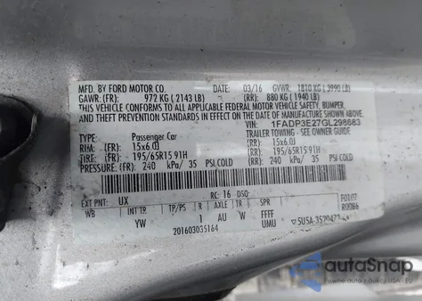 2016 Ford Focus S from USA, damaged, VIN 1FADP3E27GL298683